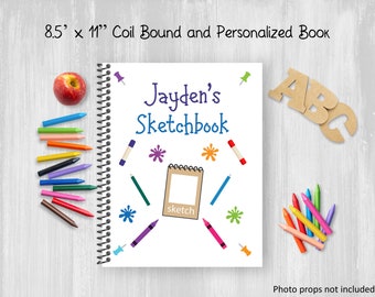 Personalized Notebook, Art Supplies Sketchbook, Coil Bound, Write Stories, Drawing Journal, Book For Kids or Teens, Customize Name, Pencils
