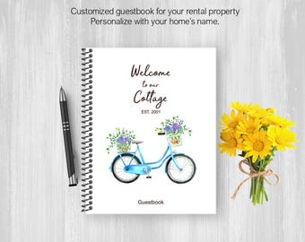 Personalized Guestbook With Name and Logo, Airbnb VRBO Vacation Rental, Welcome Book for Cottage House, Coil Bound Book, Prompt Questions