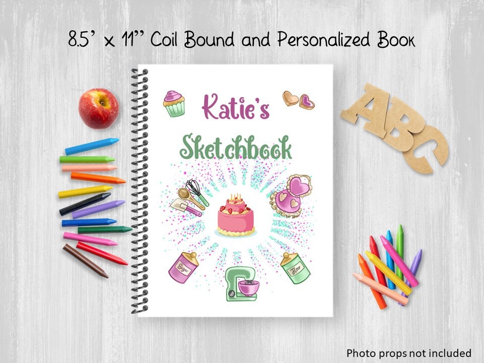 Personalized Notebook, Baking Sketchbook, Coil Bound, Write Recipes,  Drawing Journal, Book for Kids or Teens, Customize With Name 