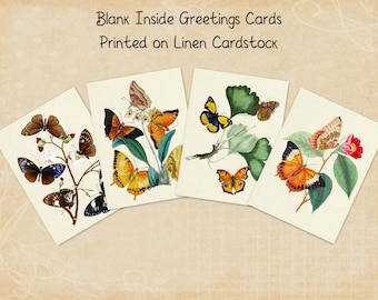 Butterflies Botanical Flowers, Greeting Cards, Note Cards, Blank Stationery With Envelopes, A6 Size, White or Natural Linen, High Quality