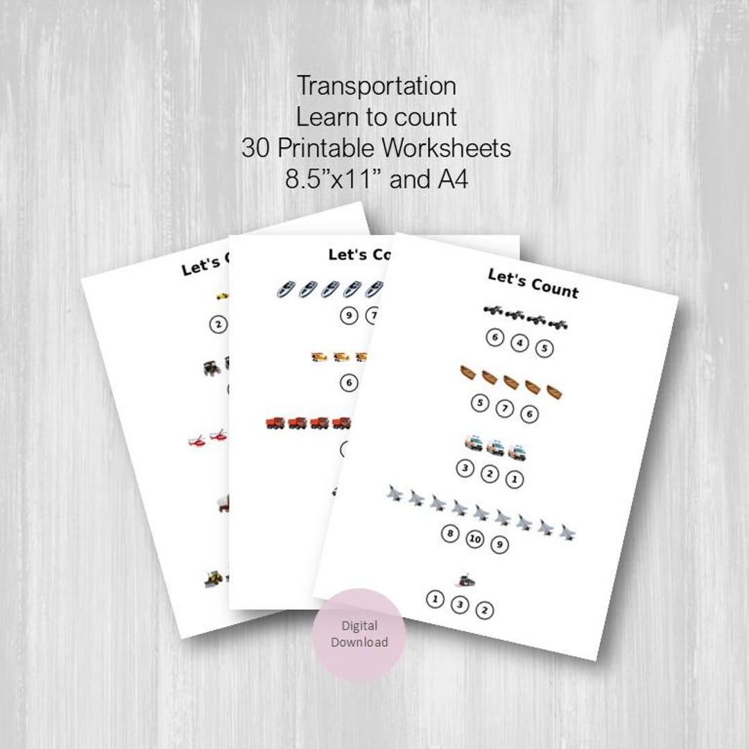 Cars, Trucks, Boats Counting Worksheets for Preschool, Learn to Count ...