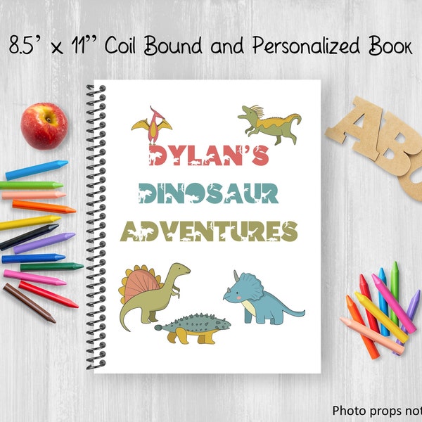 Personalized Kids Sketchbook, Drawing Book, Notebook, Dinosaurs, Coil Bound, Write Stories, Boy's Journal, Customize Name, Quiet Time Book