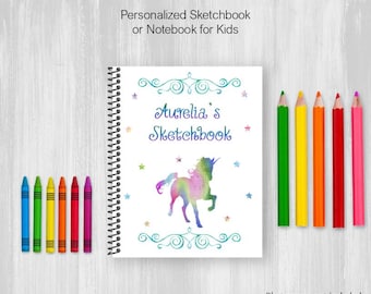 Unicorn Sketchbook, Personalized Notebook, Drawing Journal For Adults or Kids with Customize Name, Coil Bound