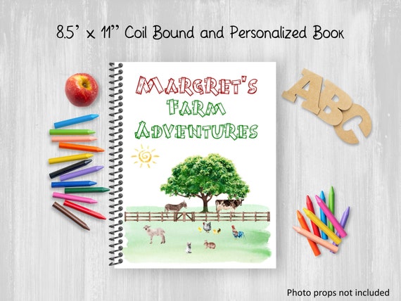 Personalized Kids Drawing Sketchbook, Farm Barn Animals Notebook