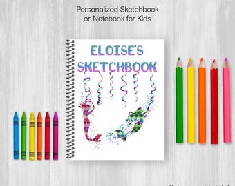 Mermaid Sketchbook, Personalized Notebook, Drawing Journal For Adults or Kids with Customize Name, Coil Bound