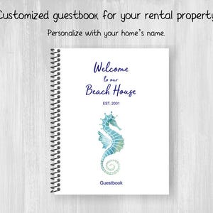 Personalized Guestbook With Name and Logo, Airbnb VRBO Vacation Rental, Welcome Book for Beach House, Coil Bound Book, Prompt Questions