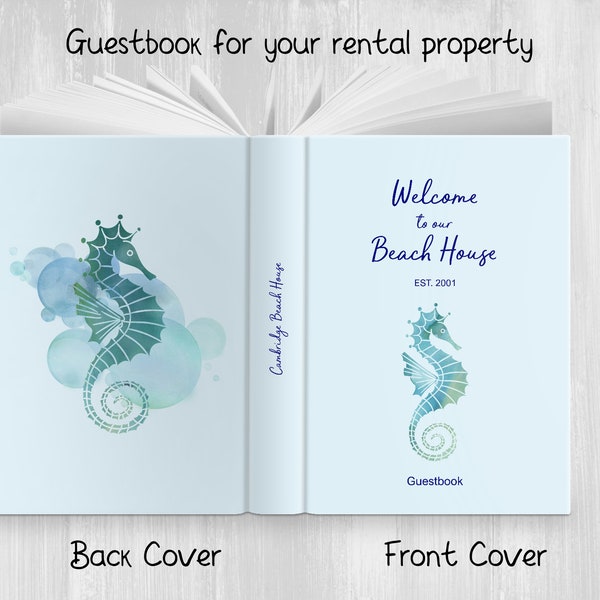 Personalized Guestbook With Name and Logo, Airbnb VRBO Vacation Rental, Welcome Book for Beach House, Hardcover Book, Prompt Questions