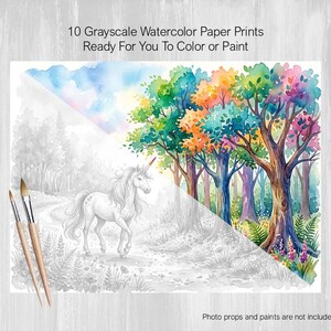 Unicorn Painting Pages, 10 Grayscale Prints on Watercolor Paper, Color, Paint, Acrylics, Markers, Pastels, Crayons, Adults, Kids, Teens,
