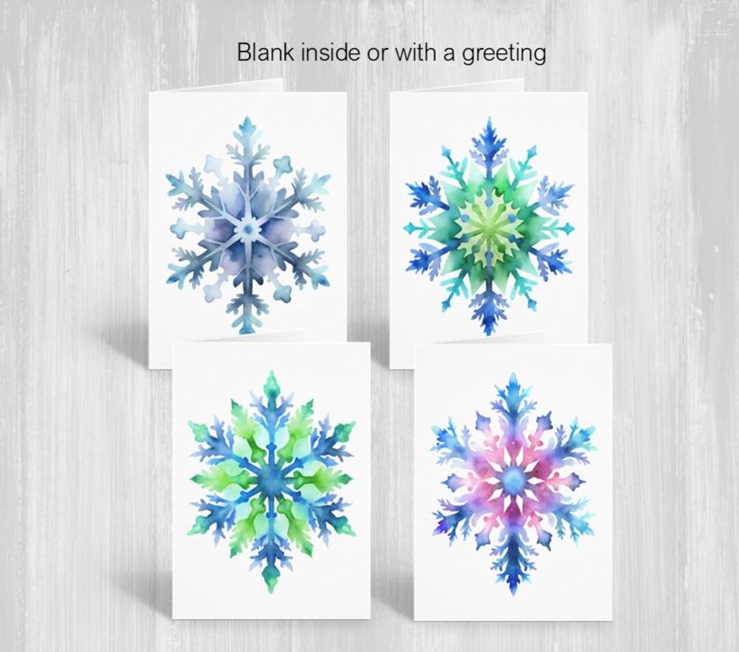 Watercolor Snowflake Cards, New Year's A6 Greeting Card Pack ...