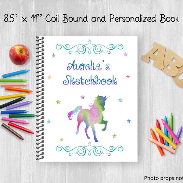 Personalized Notebook, Unicorn Sketchbook, Coil Bound, Write Stories, Drawing Journal, Book For Kids or Teens, Customize With Name