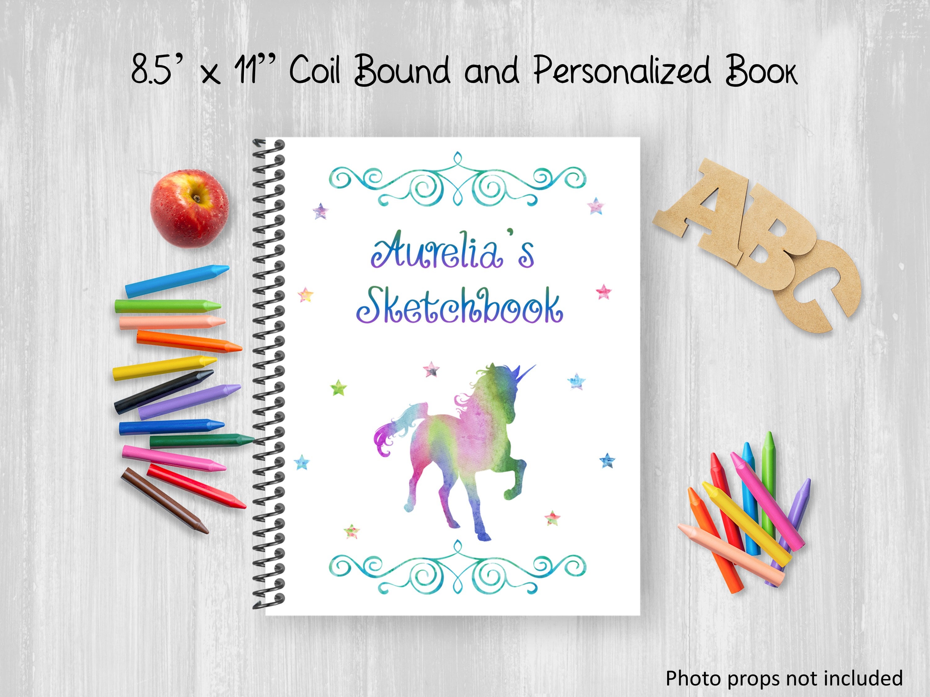 Personalized Notebook, Unicorn Sketchbook, Coil Bound, Write Stories,  Drawing Journal, Book for Kids or Teens, Customize With Name 