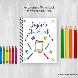 Personalized Notebook, Art Supplies Sketchbook, Coil Bound, Write Stories, Drawing Journal, Book For Kids or Teens, Customize Name, Pencils