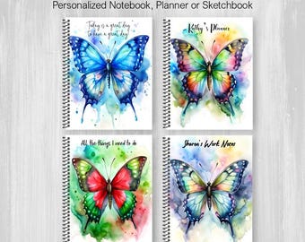Watercolor Butterfly Personalized Notebook or Planner, Custom Interior Paper Type