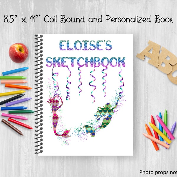 Personalized Notebook, Mermaid Sketchbook, Coil Bound, Write Stories, Drawing Journal, Book For Kids or Teens, Customize With Name