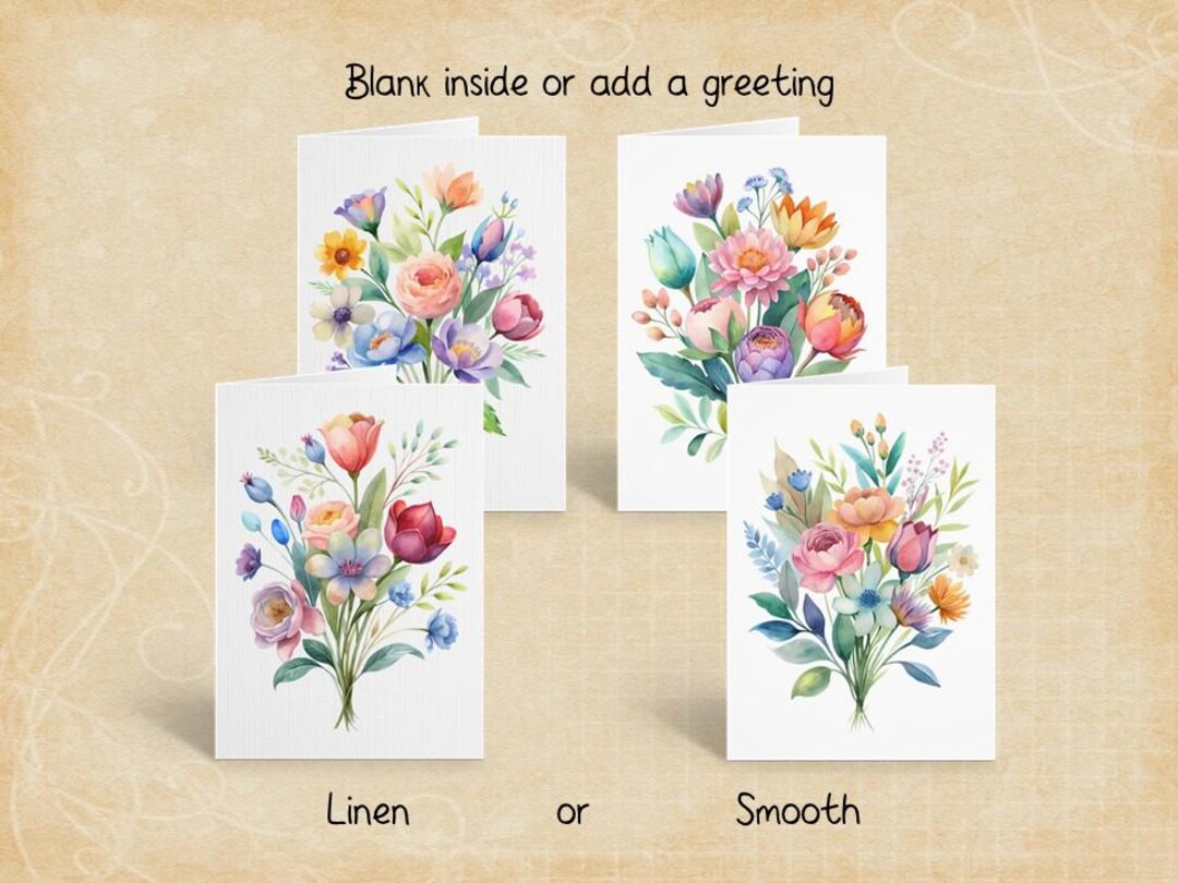 Summer Flower Bouquets, Floral Greeting Card Set, Pretty Note Card Pack ...