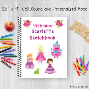 Princess Sketchbook, Personalized Notebook, Drawing Journal For Adults or Kids with Customize Name, Coil Bound, Fairy Tale