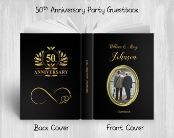 Personalized Anniversary Guestbook With Name and Photo, Custom Hardcover Book, 50th Anniversary Gift, Prompt Questions, Party Guest Book