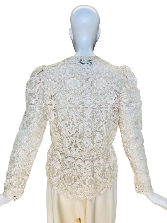 1980's Morton Myles Ivory Re-embroidered Lace Jac… - image 3