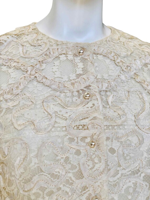 1980's Morton Myles Ivory Re-embroidered Lace Jac… - image 4