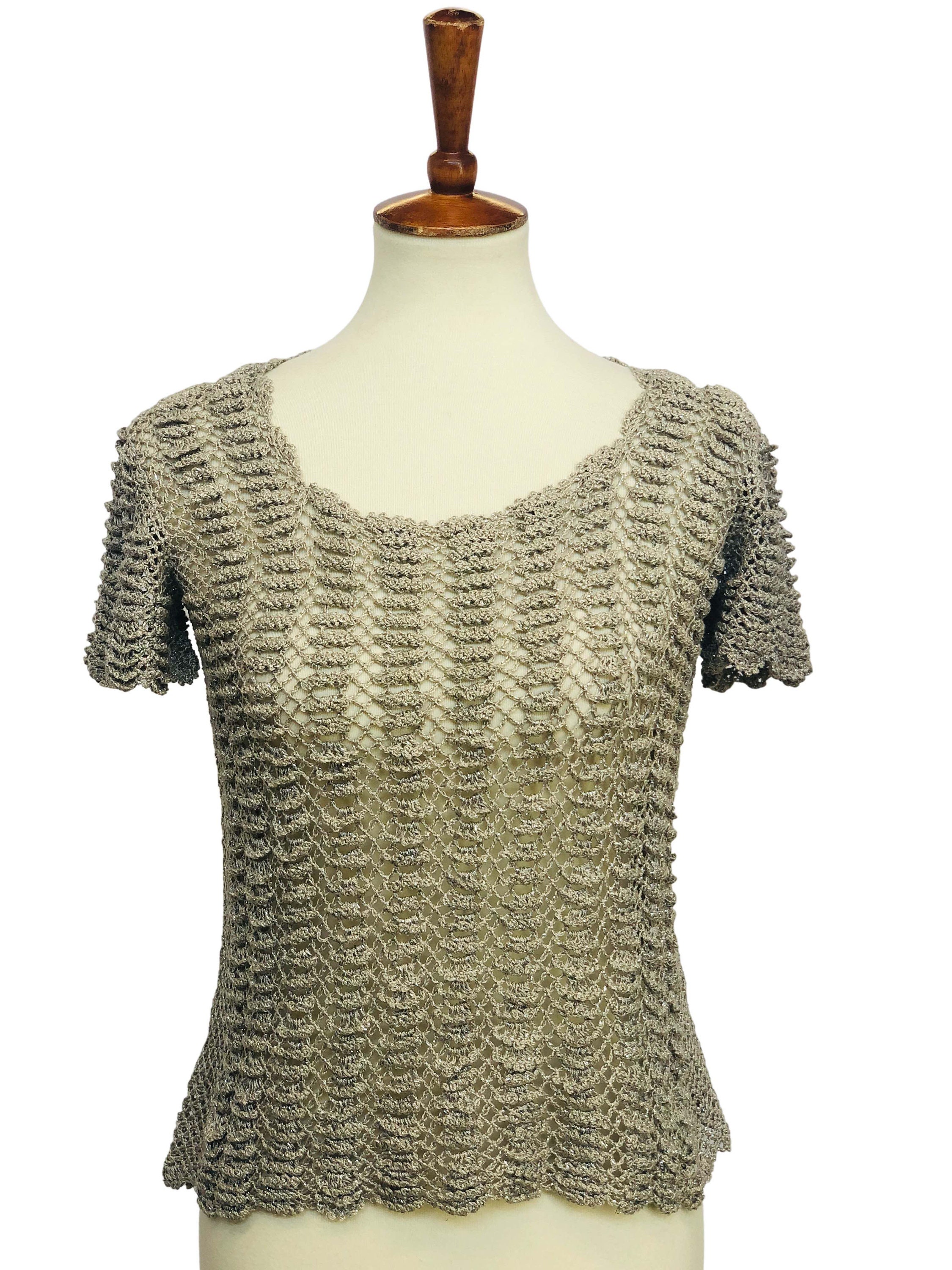 1960's Silver & Grey Scalloped Crochet Knit Top | Etsy