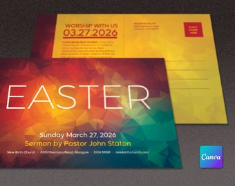 Easter Sunday Church Postcard Template for Canva | Church Invitation, Church Flyer, Easter Events, Resurrection | 8.5x5.5 inches