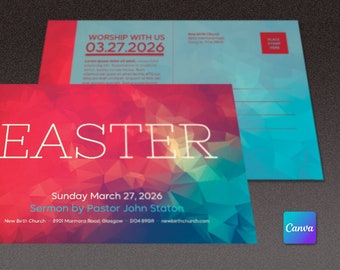 Modern Easter Sunday Church Postcard Template for Canva | Church Invitation, Church Flyer, Easter Events, Resurrection | 8.5x5.5 inches