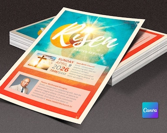 Risen Easter Service Church Flyer Template for Canva | Church Invitation, Church Flyer, Easter Events, Resurrection | 4x6 inches