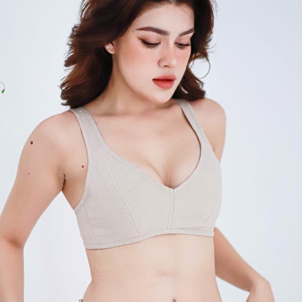 EMMA_ Linen Bra – Handmade Bralette with Wide Straps | Custom Fit Lingerie