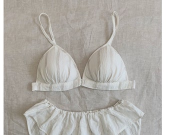 Linen bra/ striped linen bra/Linen bralette/ linen sleepwear/ linen home wear/ summer linen bra/ linen lingerie/ triangle bra