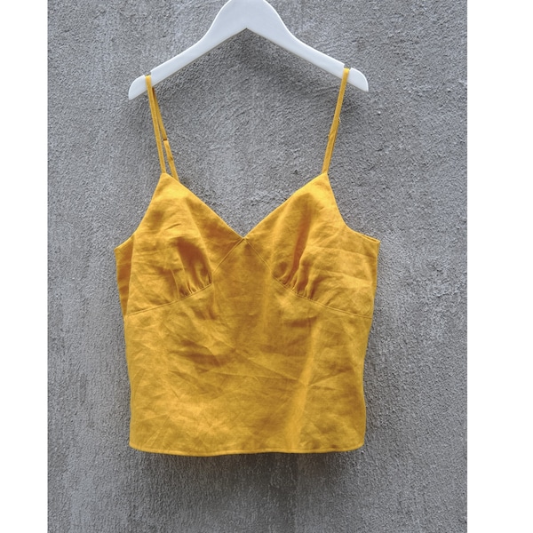 Linen cami top/ Linen slip top/ Mustard linen top/ Linen tank/ Linen camisole