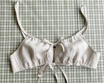 Tied Linen Bra: String Bralette, Big Size Linen Sleepwear