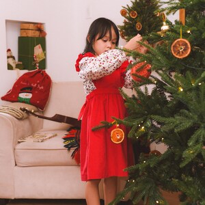 Ready to ship/Christmas pinafore dress set/Corduroy pinafore/ red apron dress and blouse/xmas gift/ Christmas gift/ Pinafore and blouse image 3