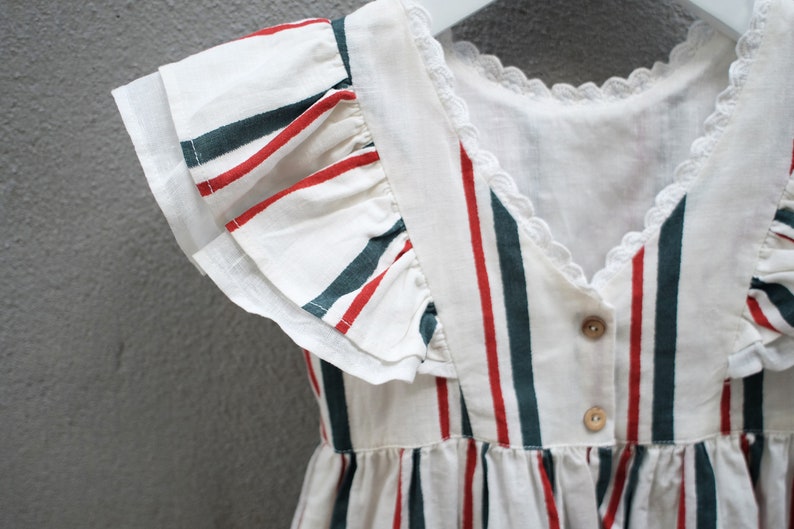 18-24m 3-4 Ready to shipStriped linen dress ChristmasRed and green striped Flutter dress toddlerAvailable size 6-12m 2-3 5-6
