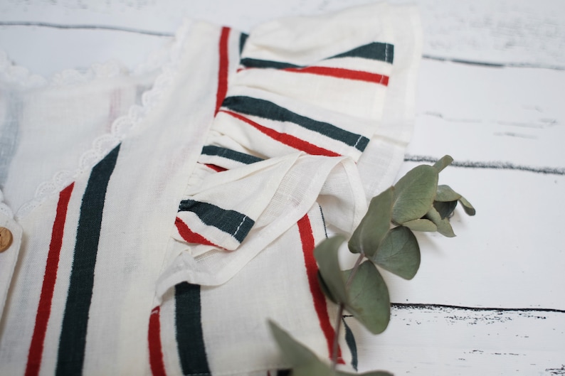 18-24m 3-4 Ready to shipStriped linen dress ChristmasRed and green striped Flutter dress toddlerAvailable size 6-12m 2-3 5-6