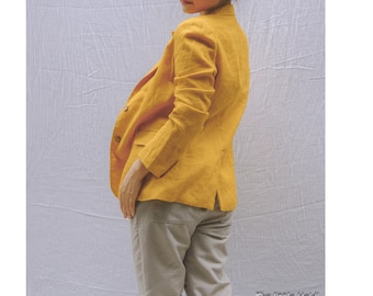 Women Linen Blazer/ Linen Jacket/ Linen Blazer/ Linen women suit/ mustard linen jacket
