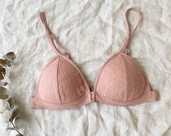 Linen Triangle Bra, Comfortable Lingerie, Soft Cup Bralette
