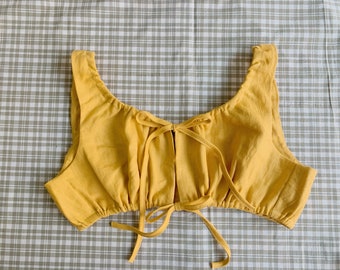 Linen Bralette Top: Tied String Bra, Custom Size Sleepwear