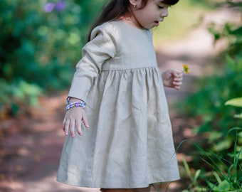 Beige linen dress/Baby linen dress/ Flower girl dress/ Linen girl dress/ Wedding dress for baby