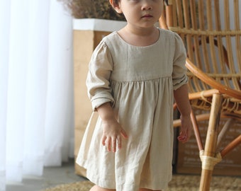 Ready to ship/ Beige linen dress/Baby linen dress