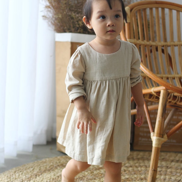 Prêt-à-partir/Robe en lin beige/Robe en lin pour bébé