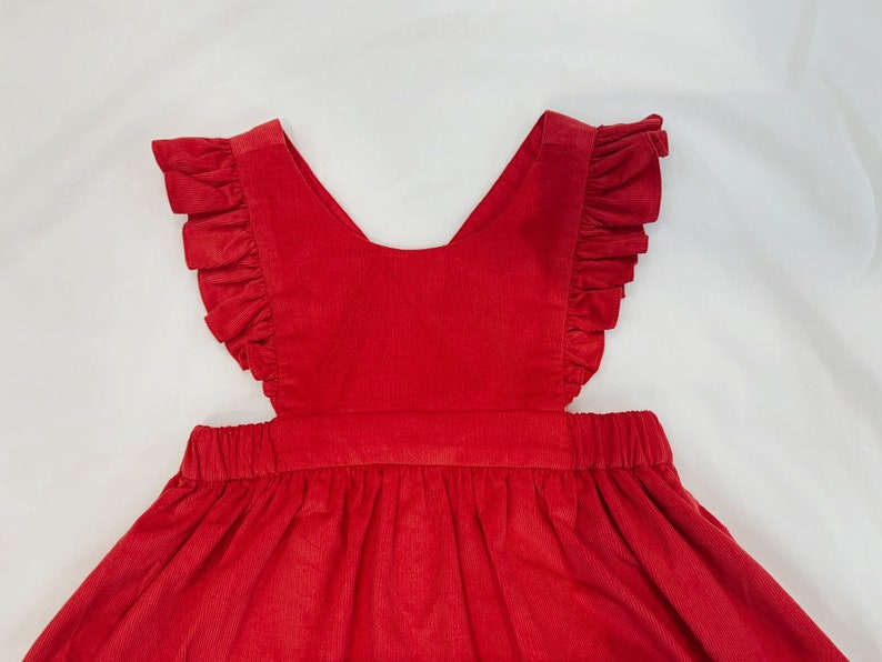 Ready to ship/Christmas pinafore dress set/Corduroy pinafore/ red apron dress and blouse/xmas gift/ Christmas gift/ Pinafore and blouse image 7