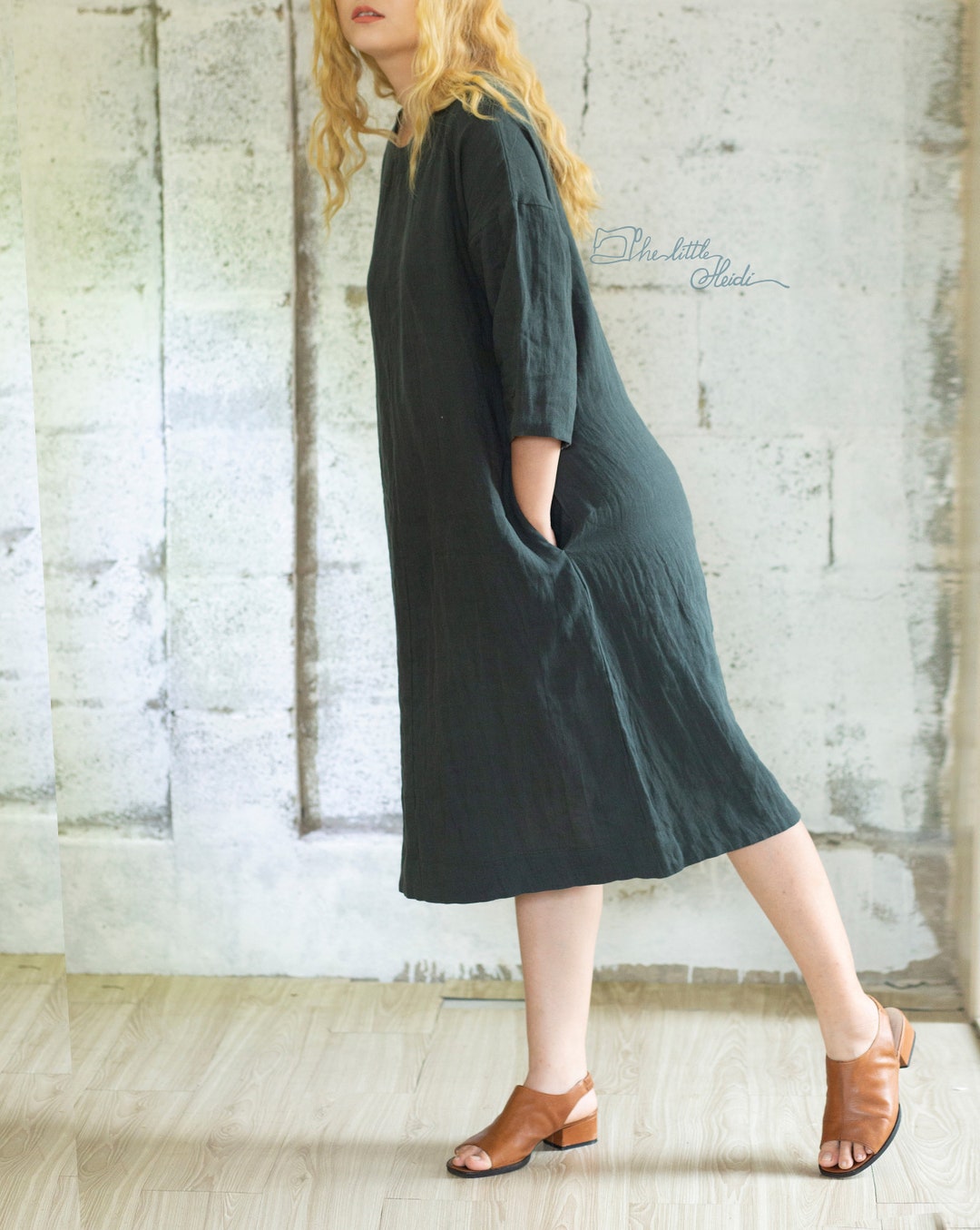 Moss Green Linen Tunic Washed Linen Dress Midi Dress Autumn - Etsy