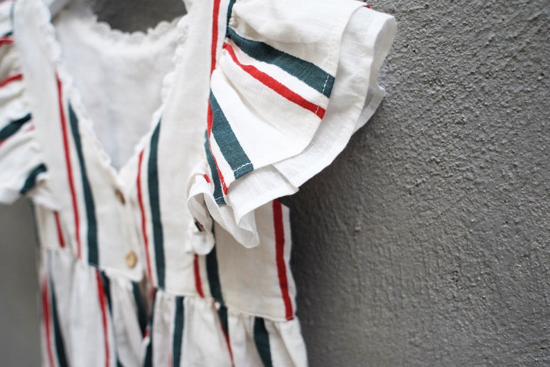 18-24m 3-4 Ready to shipStriped linen dress ChristmasRed and green striped Flutter dress toddlerAvailable size 6-12m 2-3 5-6