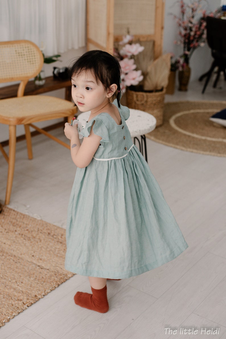 Linen Baby Dress/ Mint Linen Dress/ Linen Dress for Baby Girl/ Etsy