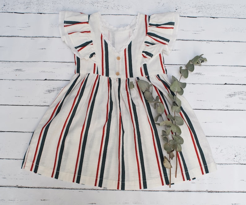 18-24m 3-4 Ready to shipStriped linen dress ChristmasRed and green striped Flutter dress toddlerAvailable size 6-12m 2-3 5-6