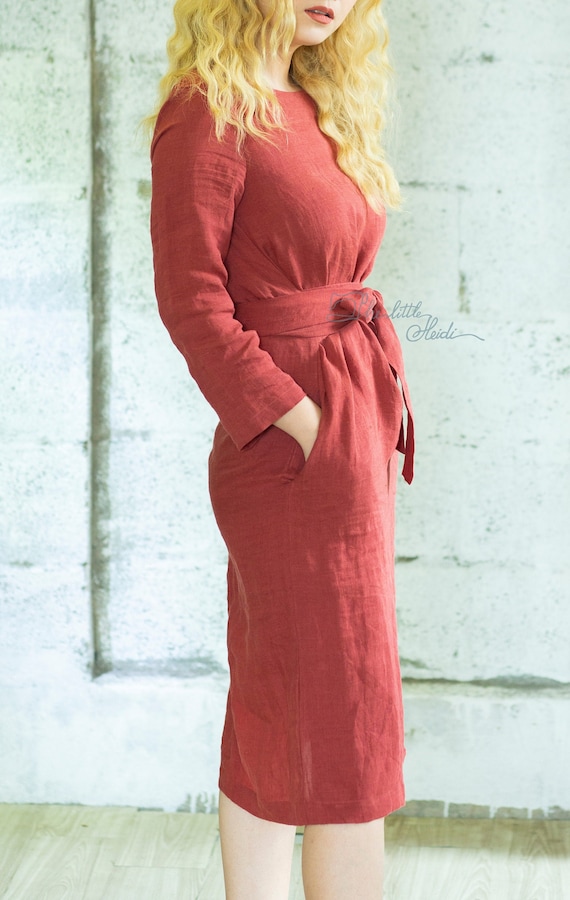 open lace back dress Linen A-Line Midi Dress main image 0