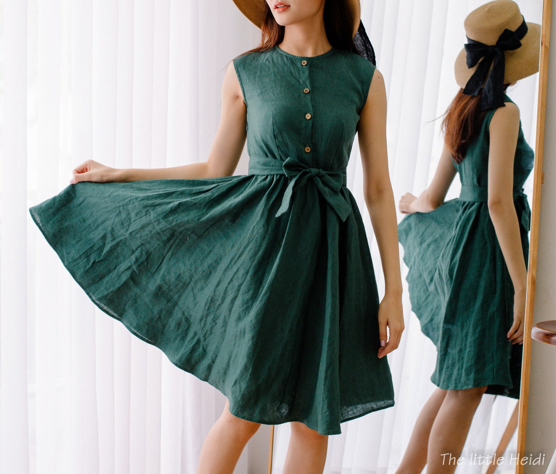Emerald green linen dress Linen clothing Women linen dress Etsy