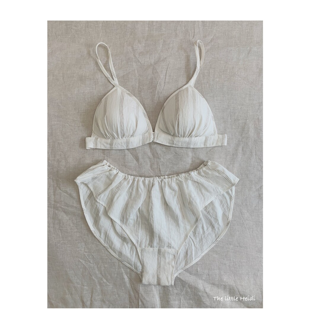 Linen Bra/ Striped Linen Bra Set/linen Bra and Panties/ Linen Etsy