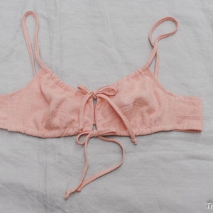 Pink linen bras set/ Pink bra set/linen panties/ linen bralette / linen sleepwear/ linen home wear/ Home wear bra