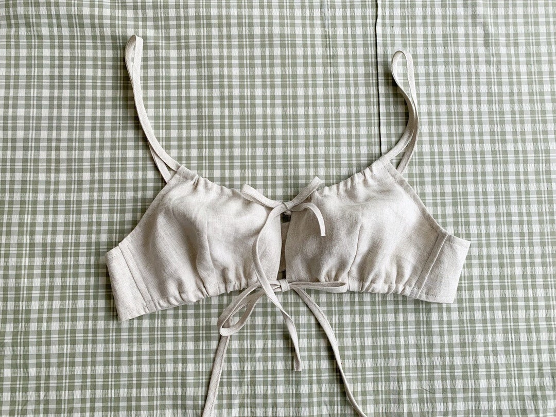 Tied Linen Bras/ Big Size Linen Bra/string Bra/linen Panties/ Linen
